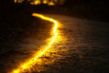 A captivating image of a glowing path lit by golden sunlight during sunset, creating a serene and peaceful atmosphere.