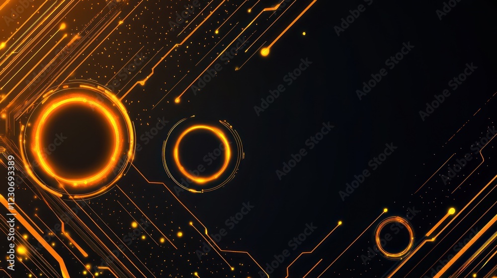 Poster abstract orange circuit board design with glowing circles