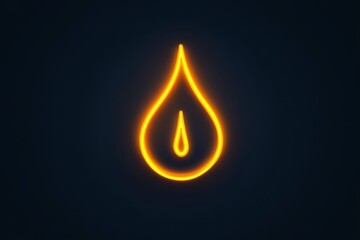 Neon drop symbol glowing against a dark background with a vibrant outline illustrating water or liquid concept