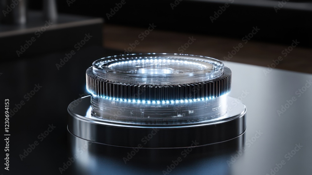 Aufkleber futuristic circular gear mechanism with light display