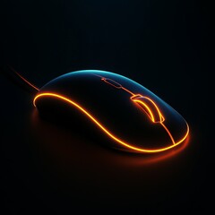 A stylish gaming mouse illuminated with neon lights, set against a dark background, perfect for tech and gaming themes.