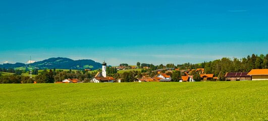 Obraz premium Alpine summer view near Berghof, Halblech, Ostallgaeu, Bavaria, Germany