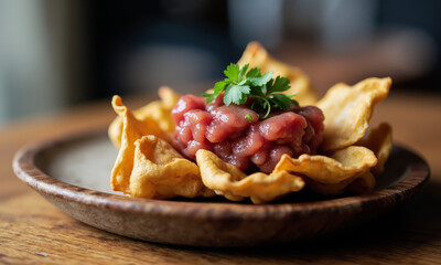 Tuna Tartare on Crispy Wonton Chips