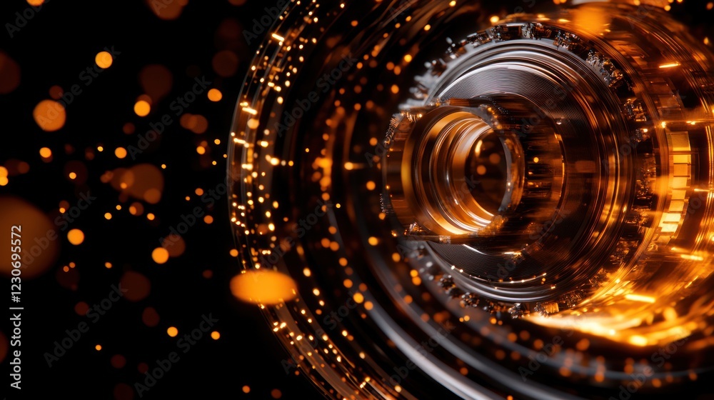 Poster abstract glowing metallic circular machine design