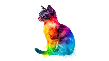 Rainbow cat art: A vibrant feline in a spectrum of colors.