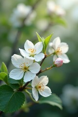 Obraz premium White flowers adorn blackberry branch in full bloom, spring, plant