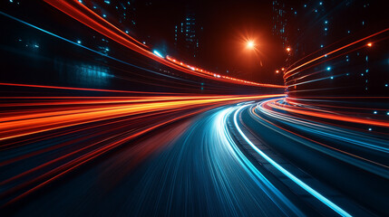 A high-speed space concept featuring accelerated motion blur of light rays in a dynamic abstract design, symbolizing technological advancement and futuristic science, with a modern minimalistic tone a