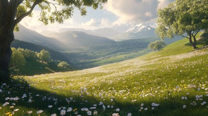 Mountain Valley Wildflower Meadow Landscape