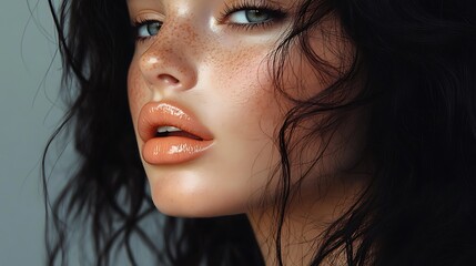 Close-up of a beautiful woman's lips, with plump and puffy lip fillers.