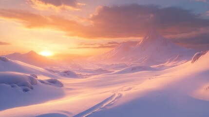 Majestic Sunset Over Snowy Mountain Range