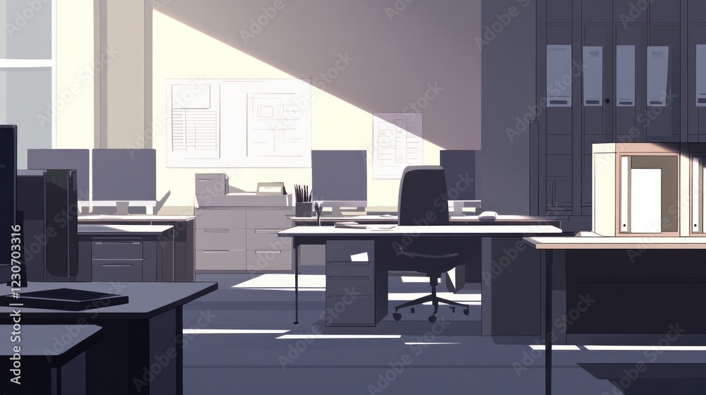 Aufkleber Sunlit Modern Office Workspace With Desk And Computers