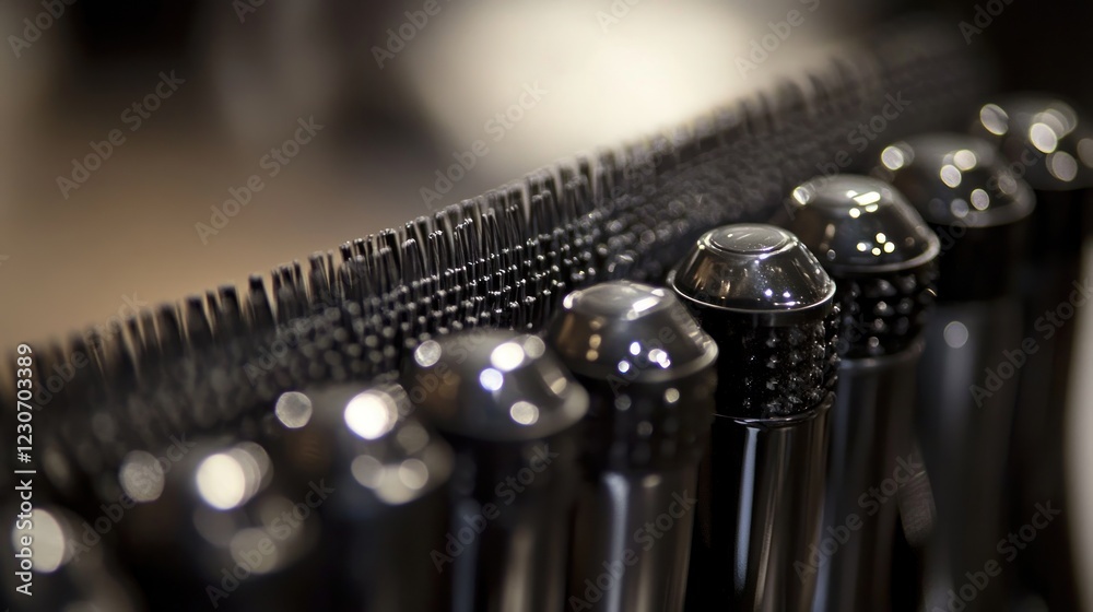 Poster Elegant metallic objects arranged on a textured surface