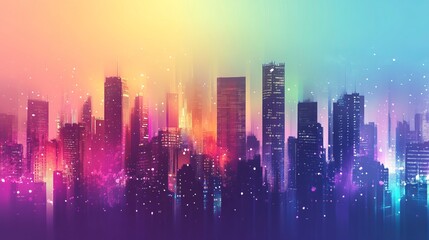 Fototapeta premium A stunning abstract cityscape featuring colorful skyscrapers and glittering lights, creating a vibrant urban atmosphere.