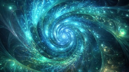 Celestial Spiral A Turquoise Galaxy Swirling In Space