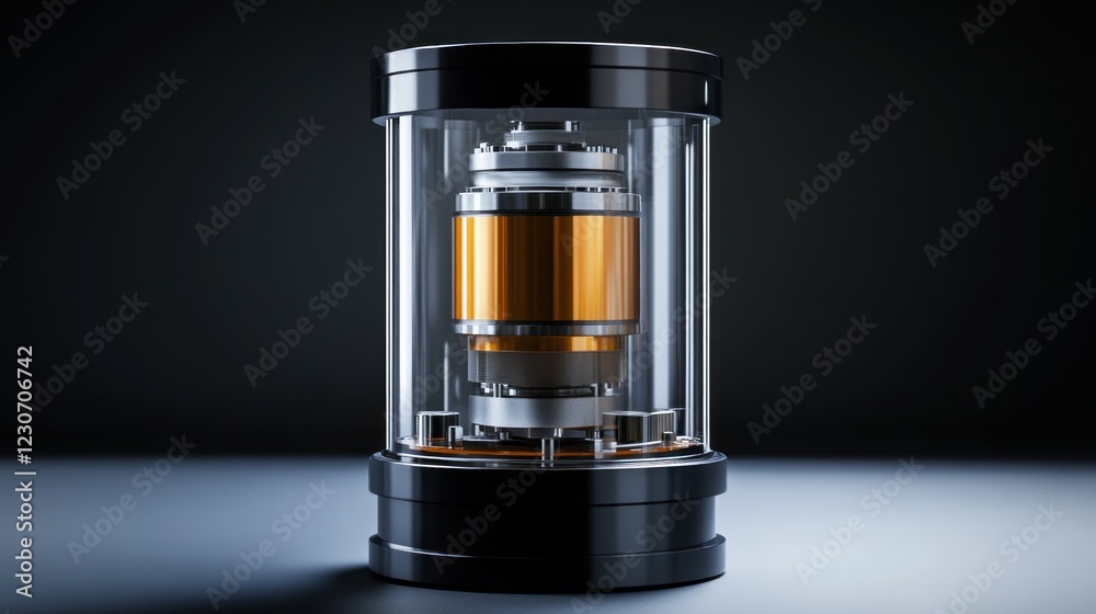 Poster advanced technological device in protective cylinder