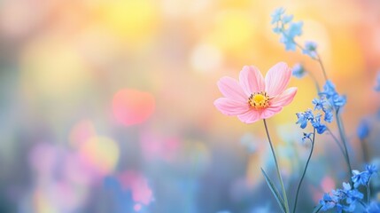 Pink flower blossoms in a pastel garden scene