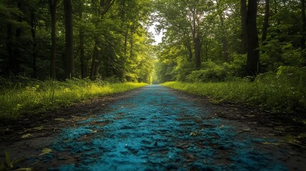 Obraz premium A path in a forest with a blue substance on it