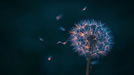 Obraz premium Bioluminescent Dandelion Seeds Glowing in Twilight