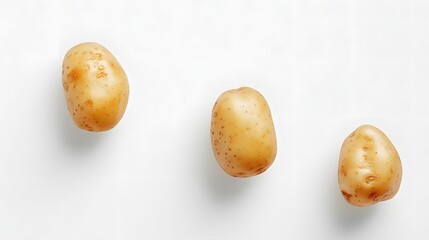 Obraz premium Three potatoes arranged on a white background.