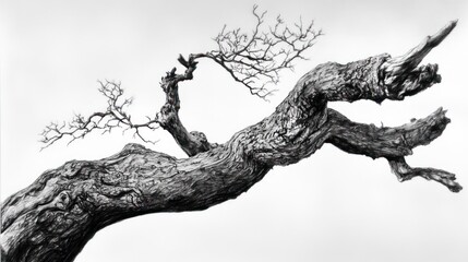 Twisted tree branch, winter landscape, nature background, art