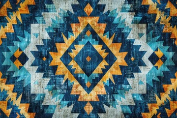Timeless bohemian aztec diamonds in southwestern style pattern in blue teal yellow orange.