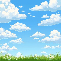 Obraz premium Stunning Summer Sky and Grassy Meadow Landscape Illustration