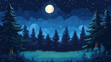 Fototapeta premium A forest clearing bathed in starlight under a cloudless night sky.