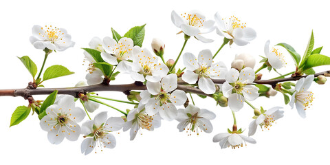 Fototapeta premium blossoming cherry branch, cut out on the white background, soft focus