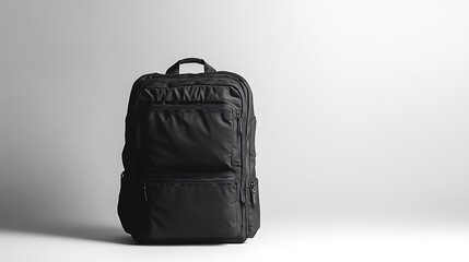 Fototapeta premium Black backpack on white surface, for storage or travel
