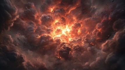 Fototapeta premium Fiery explosion amidst dark clouds.