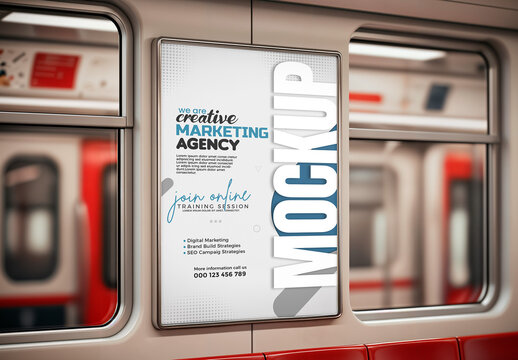 Poster Inside Modern Subway Train Mockup