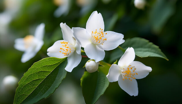white flowers of sweet mock orange white celinda flowers philadelphus coronarius in the garden close up
