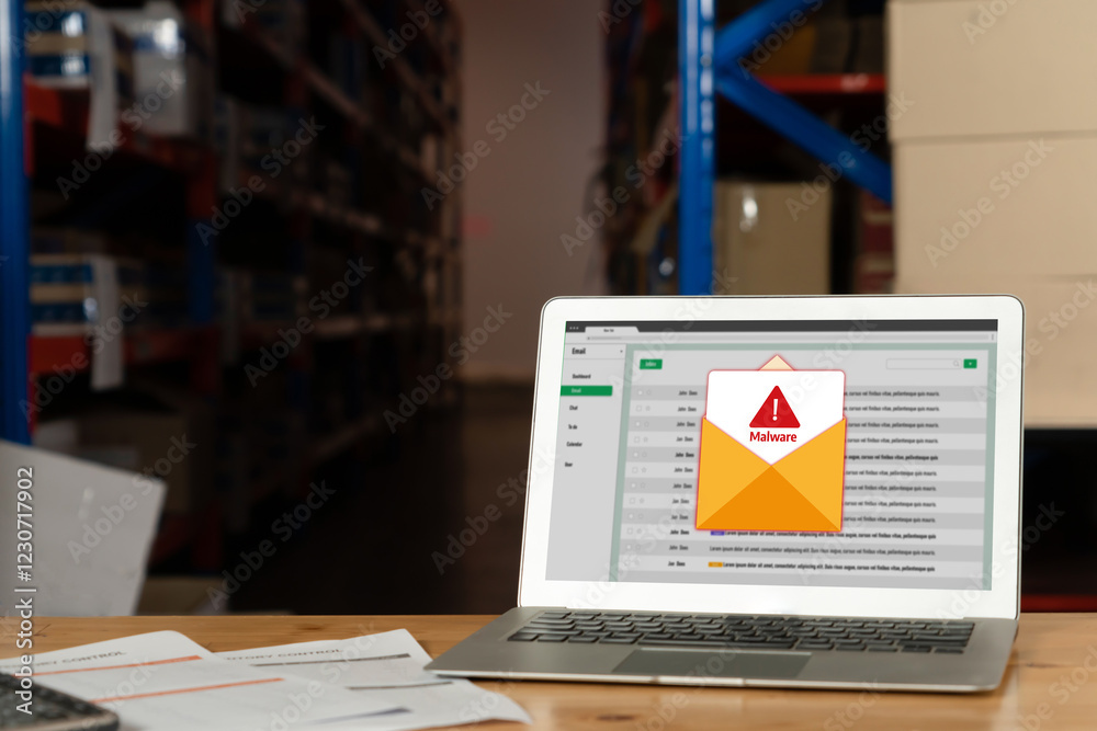 Aufkleber cyber attacking concept. malware alert showing on computer screen display scam and threat detection 