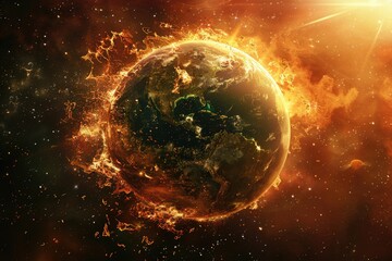 Fototapeta premium Global warming sun expansion ozone hole Earth cataclysm concept.