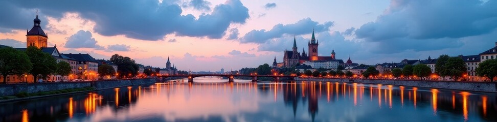 Fototapeta premium Frankfurt's majestic cityscape, river Main & iconic buildings, river view, river, german architecture