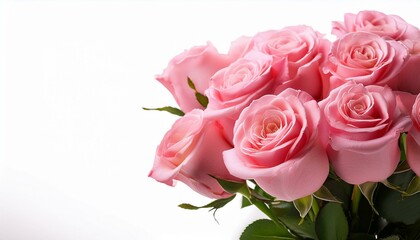 Fototapeta premium Bouquet of pink roses isolated on white background, with room for text