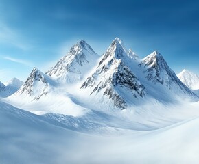 Obraz premium Snowy mountain peaks under a clear blue sky in winter