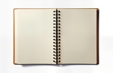 Open spiral notebook with blank pages isolated on white background. Blank pages ready for notes ideas. Simple design suitable for various purposes. Useful for taking notes writing ideas. Clean,