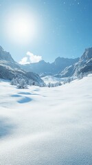 Fototapeta premium Snow-covered valley under a bright sun in winter