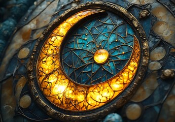 Obraz premium Decorative Crescent Moon with Intricate Patterns and Colors