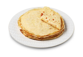 Stack of delicious crepes isolated on white