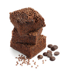 Delicious chocolate puffed rice bars isolated on white