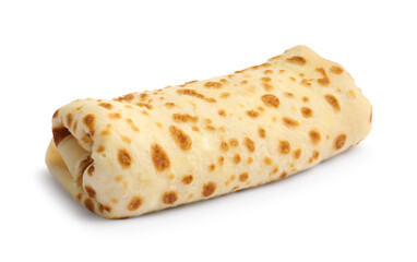 One delicious rolled crepe isolated on white