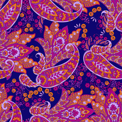 Elegant Paisley Seamless Vector Pattern. Indian floral motifs for fabric designs