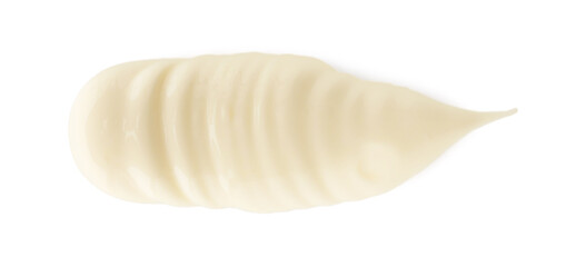 Sample of delicious mayonnaise isolated on white, top view