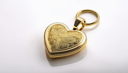 Gold heart shaped keychain isolated on white background