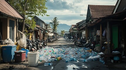 In Jambi City, Indonesia, as of January 30, 2025, trash cans are overflowing with discarded plastic mineral water bottles. This environmental concern highlights the prevalence of plastic waste