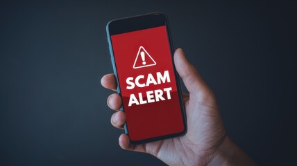 Scam Alert!  Smartphone displaying a warning message about online fraud and cyber security threats.  Stay vigilant against digital scams.