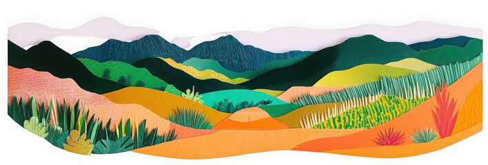 Obraz premium PNG Grassland paper cut illustration painting abstract. 