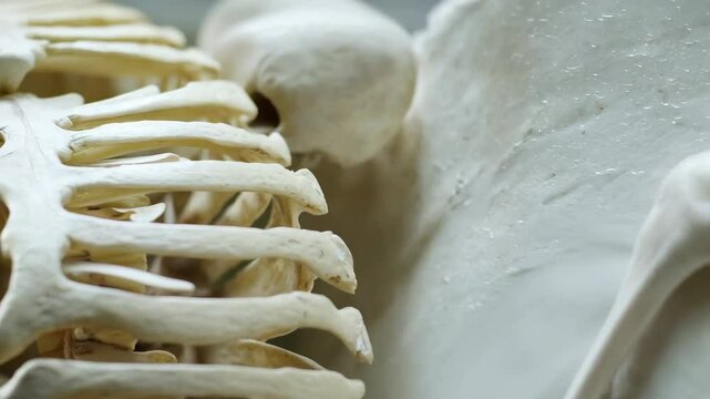 Anatomical skeleton closeup: bone structure and rib cage details